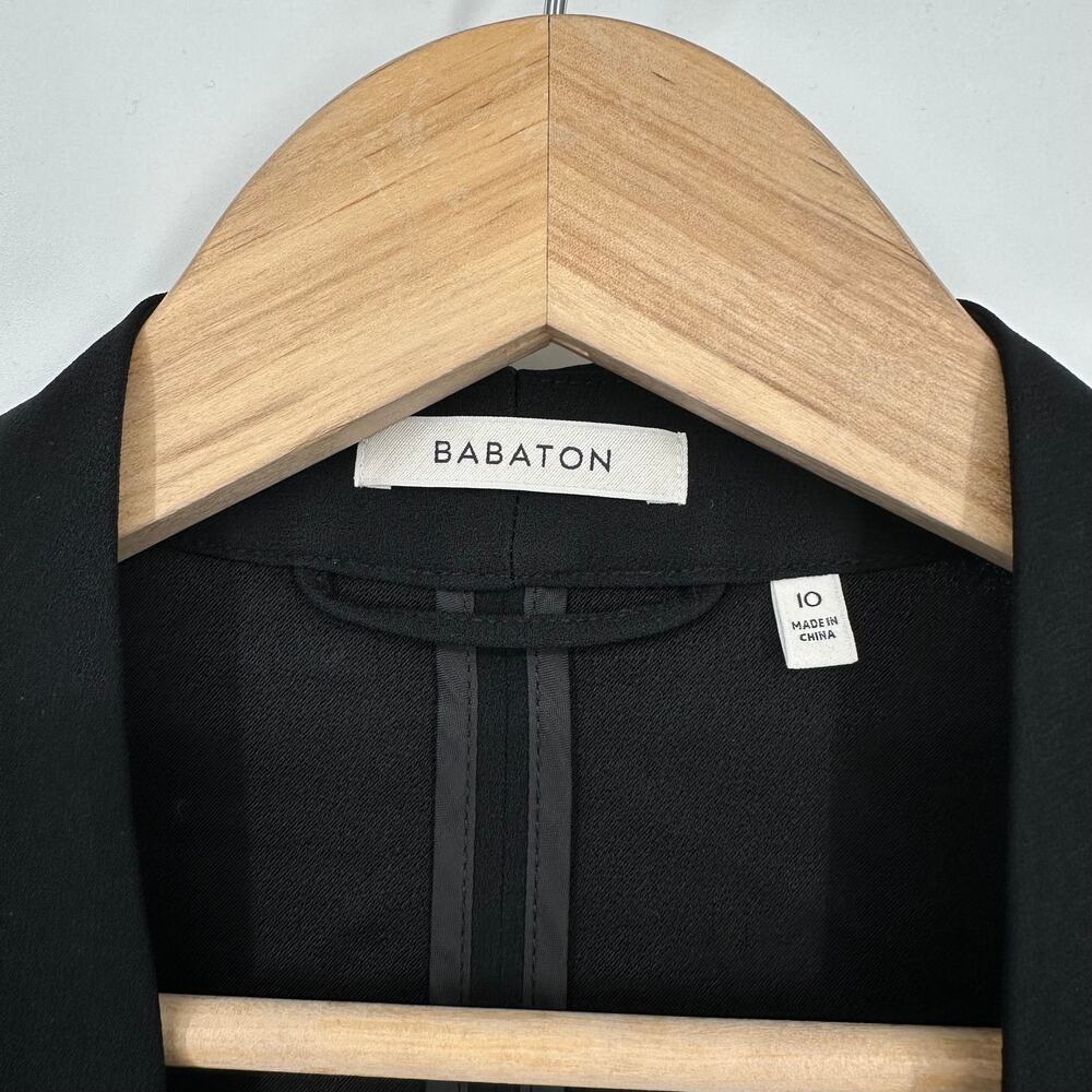 Aritzia Babaton Power Hip Blazer Open Front Ruched 3/4 Sleeve Jacket Crepe Black - Picture 12 of 15